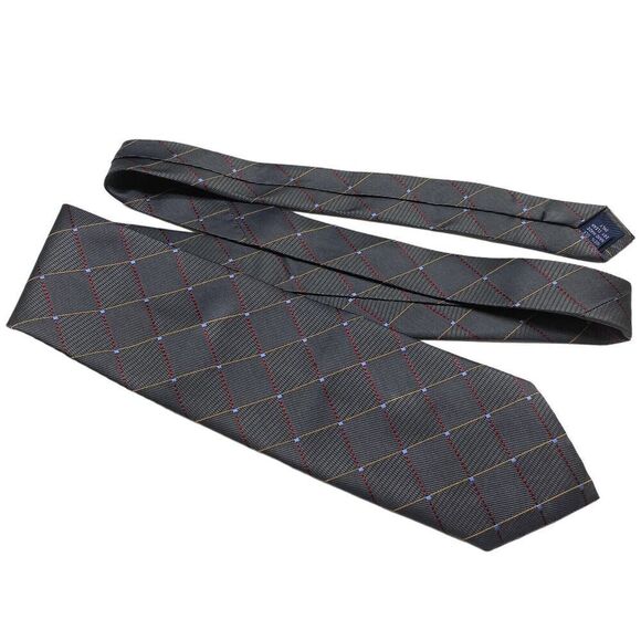 Henry Jacobson Tie Men's Necktie Diamond Check Silk Dark Gray Short - Picture 6 of 7